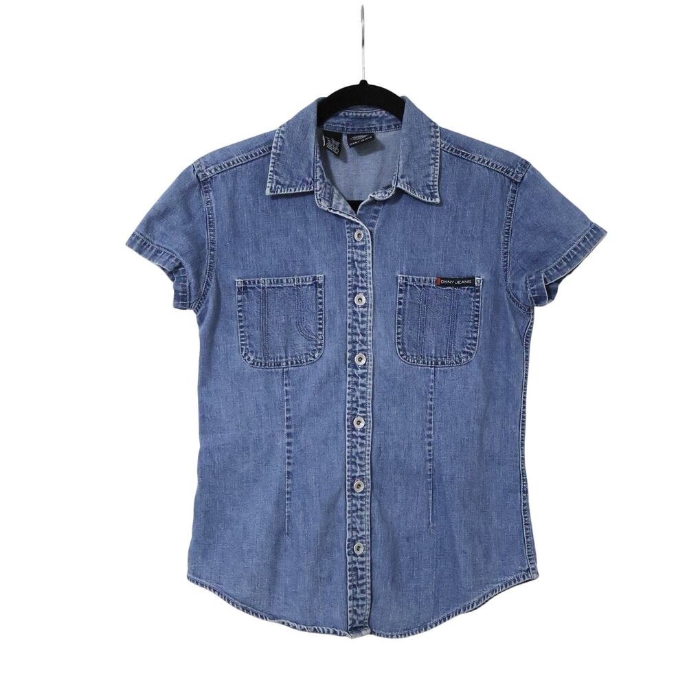 Vintage DKNY Denim Button Up Short Sleeve Shirt 4 y2k 90s Classic